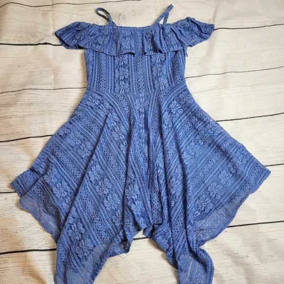 BCBGirls Ruffled Lace Dress Blue Girls Size 12 - Picture 1 of 9
